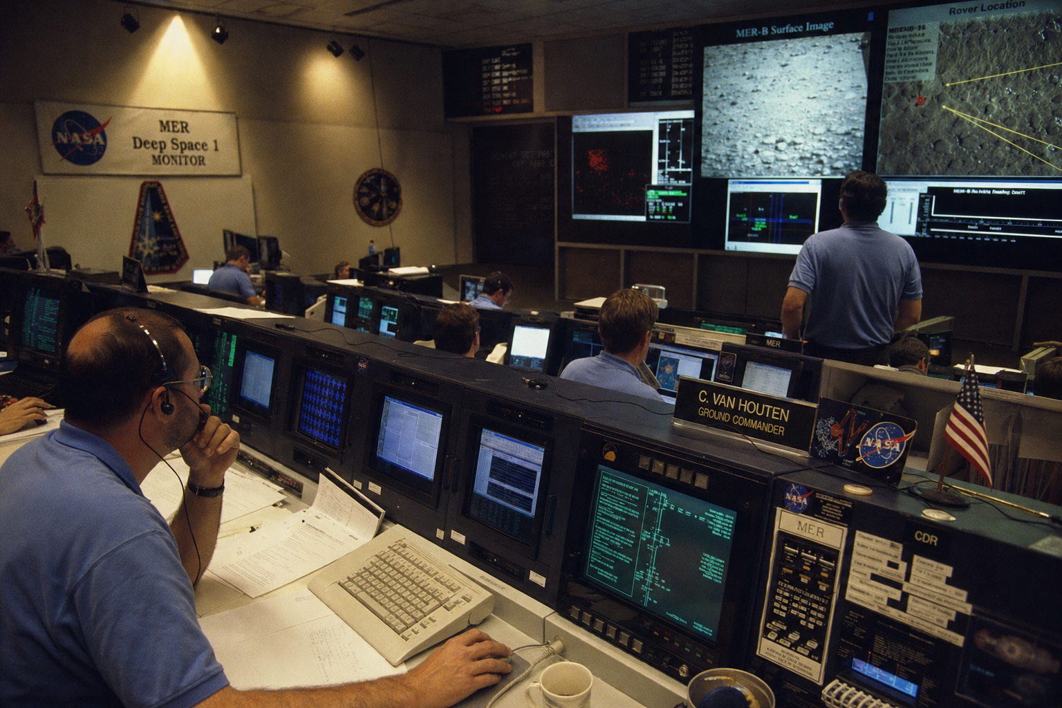 Salle de contrôle NASA pendant une mission Mars