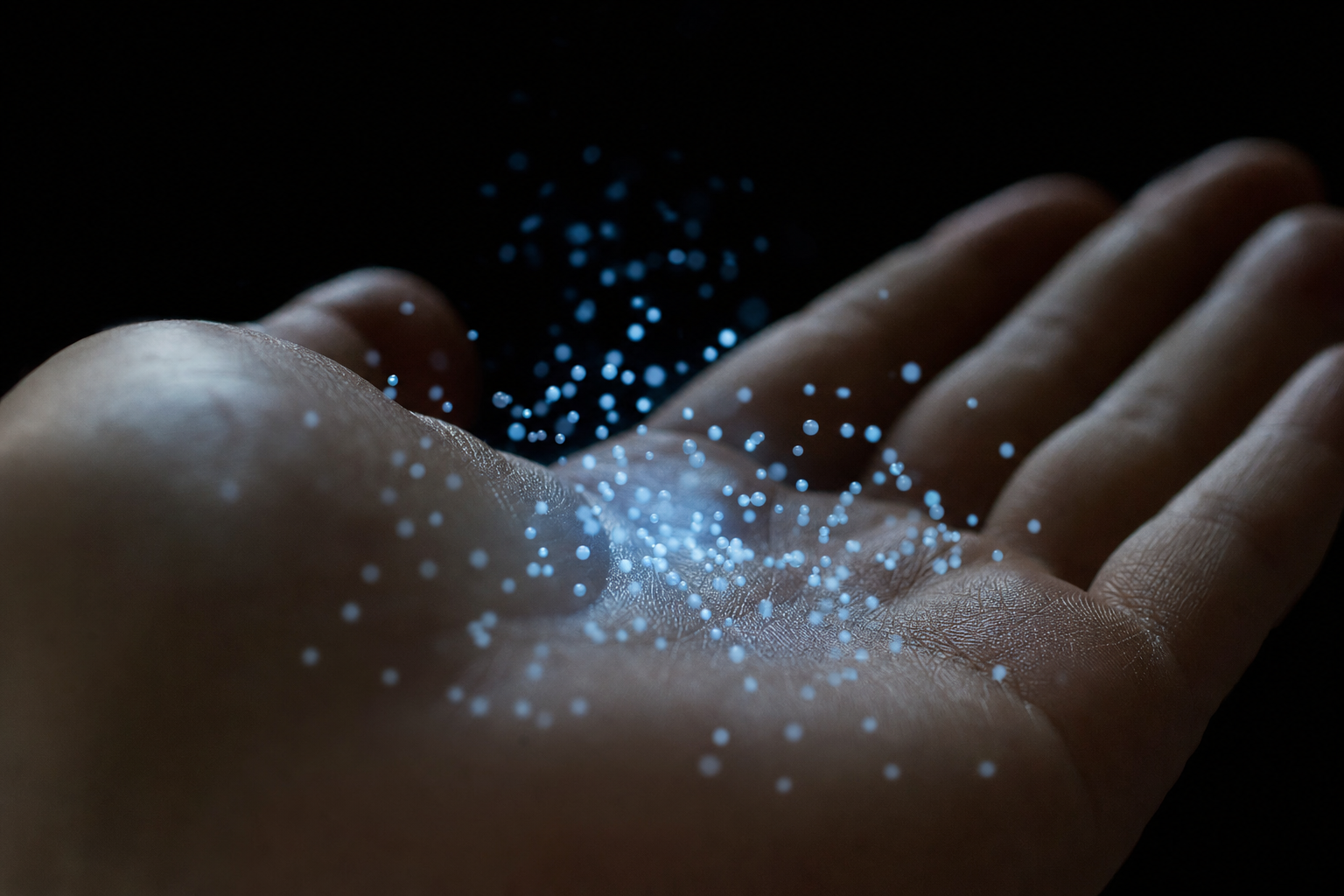 Nanoparticules de Smart Dust en suspension au-dessus de la peau humaine